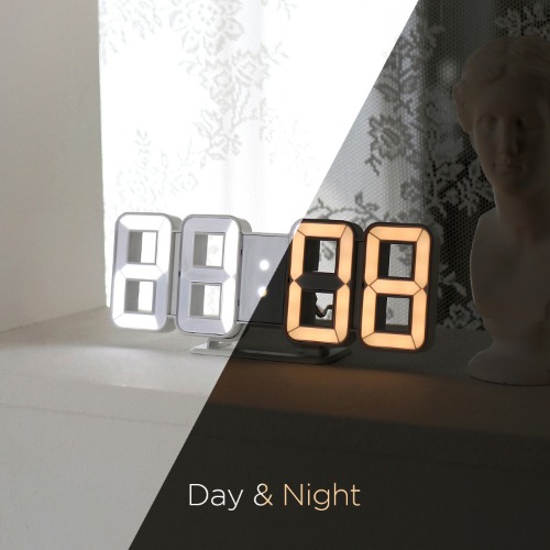 [무아스] 퓨어 미니 화이트골드 듀얼 LED 벽시계 벽걸이 무소음 디지털 전자 거실 인테리어 시계